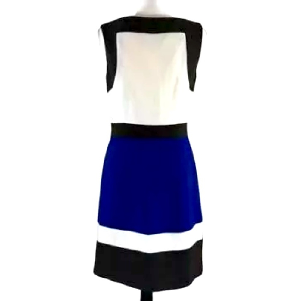 MILLY Colorblock Imara Dress, $475 NWT Ivory, Blue, Brown sz 12 - Picture 3 of 7